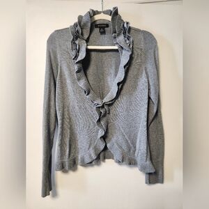 White House Black Market Gray Ruffled Cardigan Sweater Size Medium